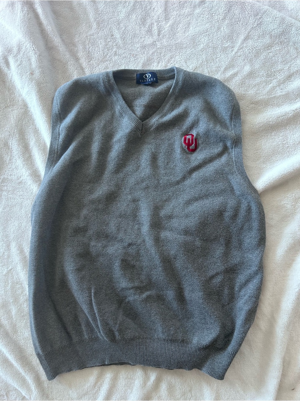 Vantage Gray V-Neck Sweater Vest with OU Logo